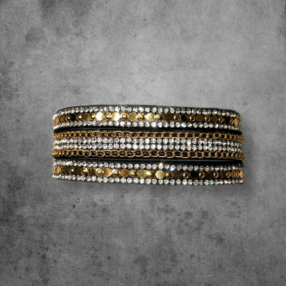 A22 Silver Gold Black Rhinestone Crystal Bracelet Adjustable Super Sparkly A22 - Picture 14 of 16